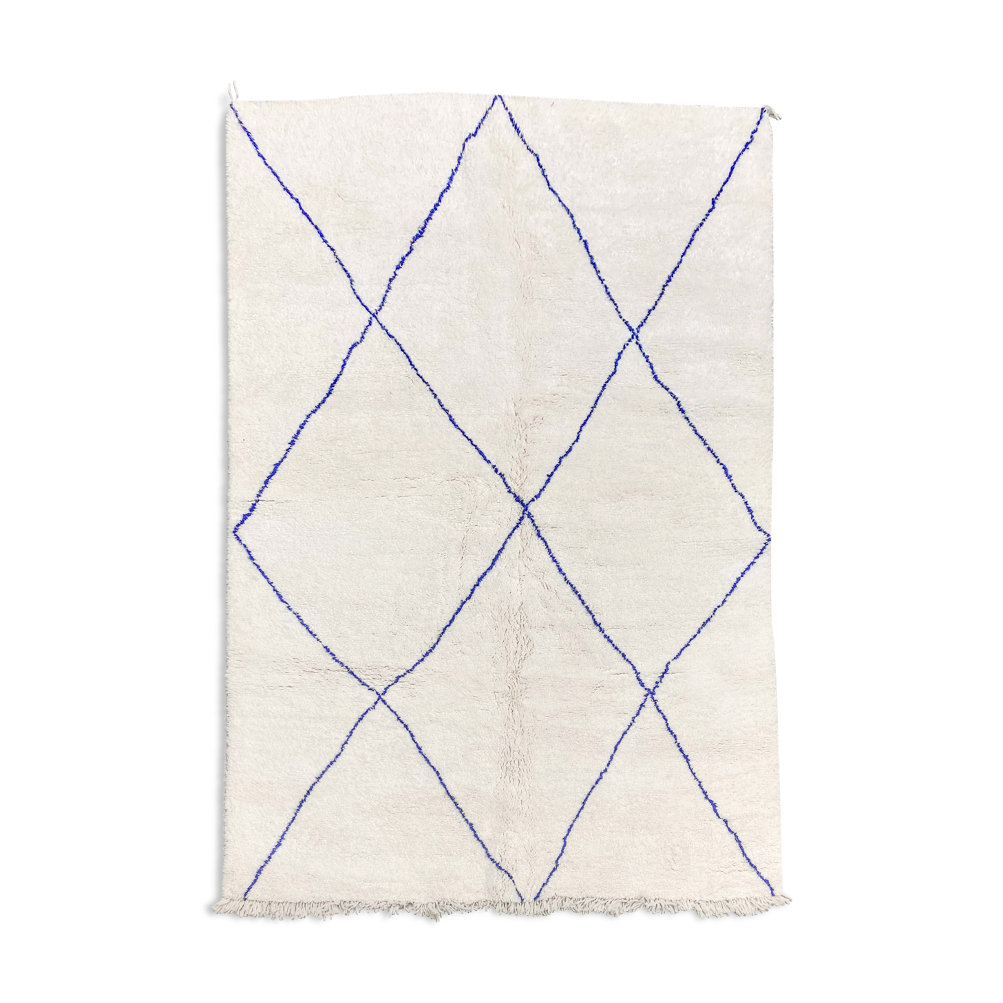 Tapis berbère beni ouarain écru à losanges bleus majorelle 305x211m