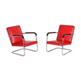 Pair of red Bauhaus armchairs made in ´30s Germany, designed by Anton Lorenz.