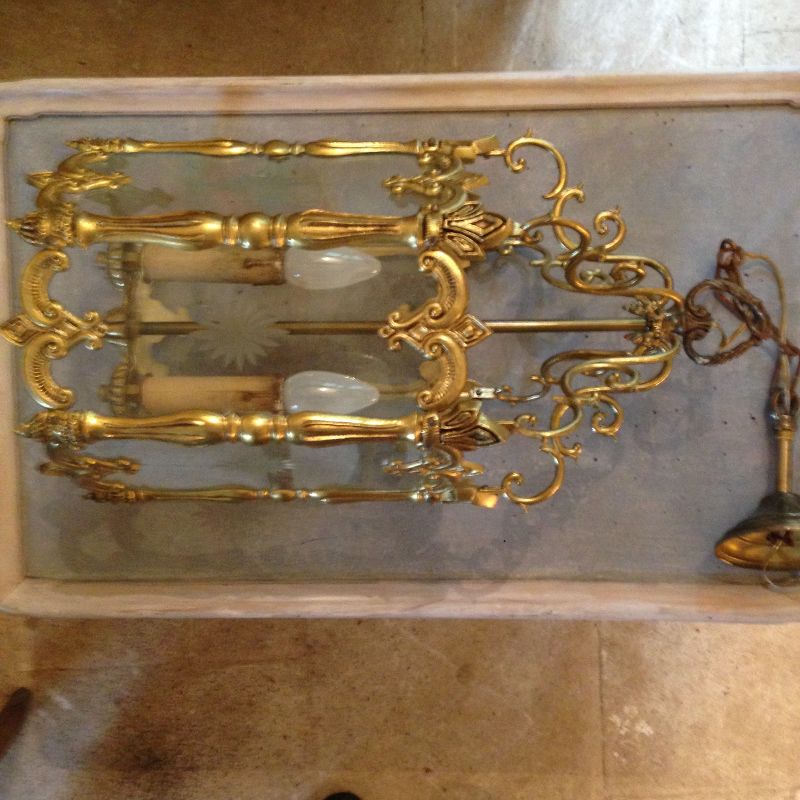 Gilded bronze lantern, 2 lights, 50s