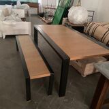 Table with Fermob bench in natural wood and iron