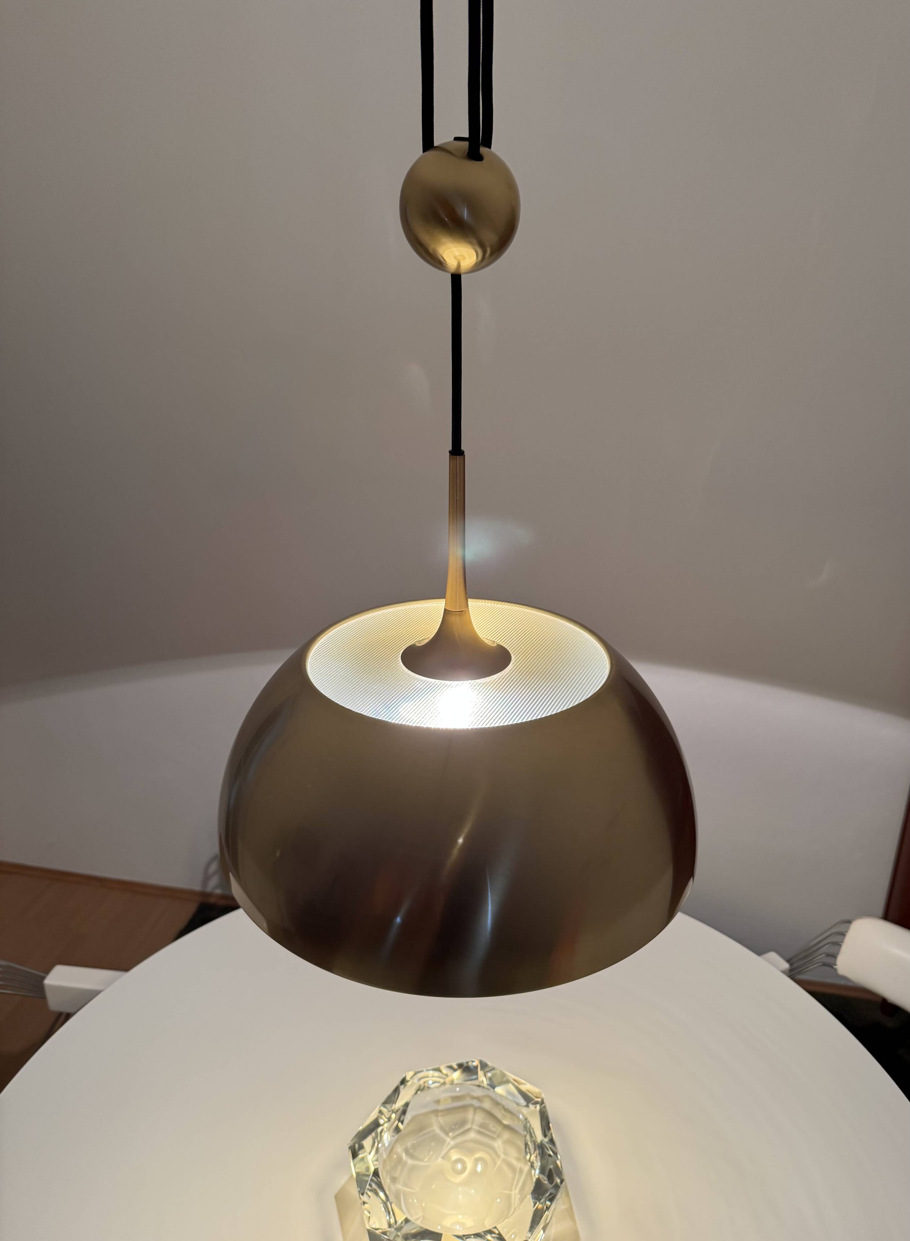 Breathtaking Brass Pendant Lamp with Counterweight by Florian Schulz