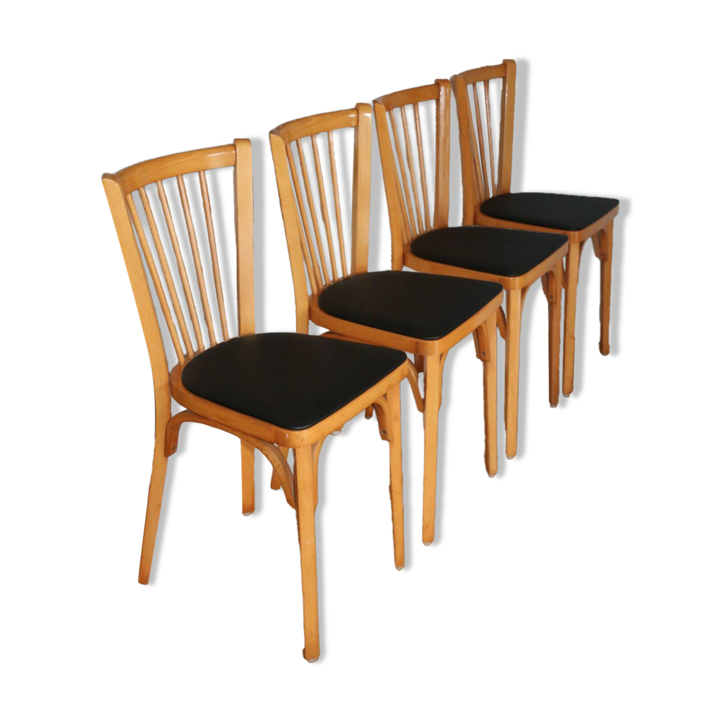 4 BAUMANN N°12 chairs in black skai and light beech