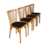 4 BAUMANN N°12 chairs in black skai and light beech