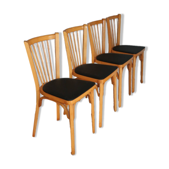 4 chaises BAUMANN N°12 skaï noir hêtre clair