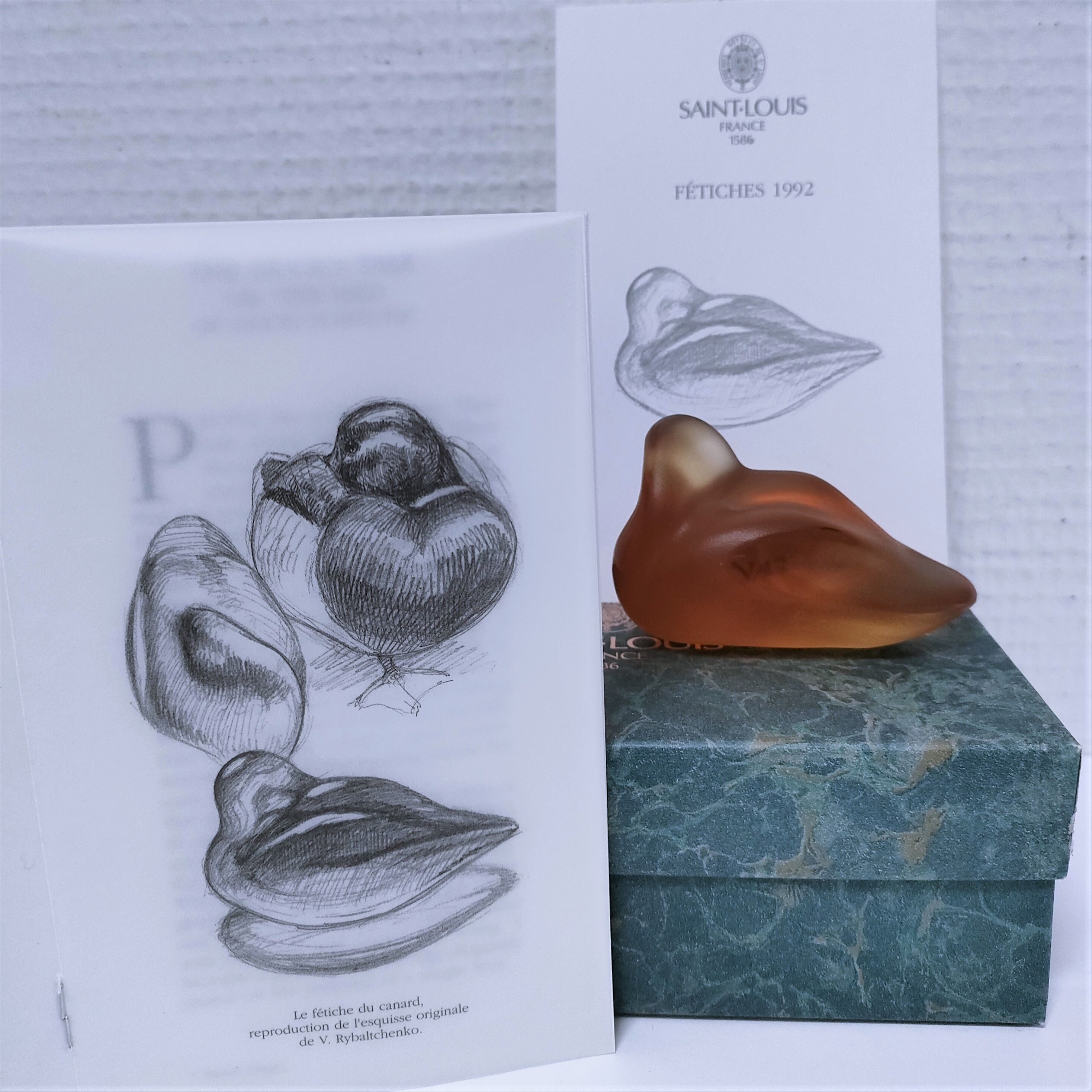 Zoomorphic paperweight crystal duck saint-louis v.rybalchenko design signed