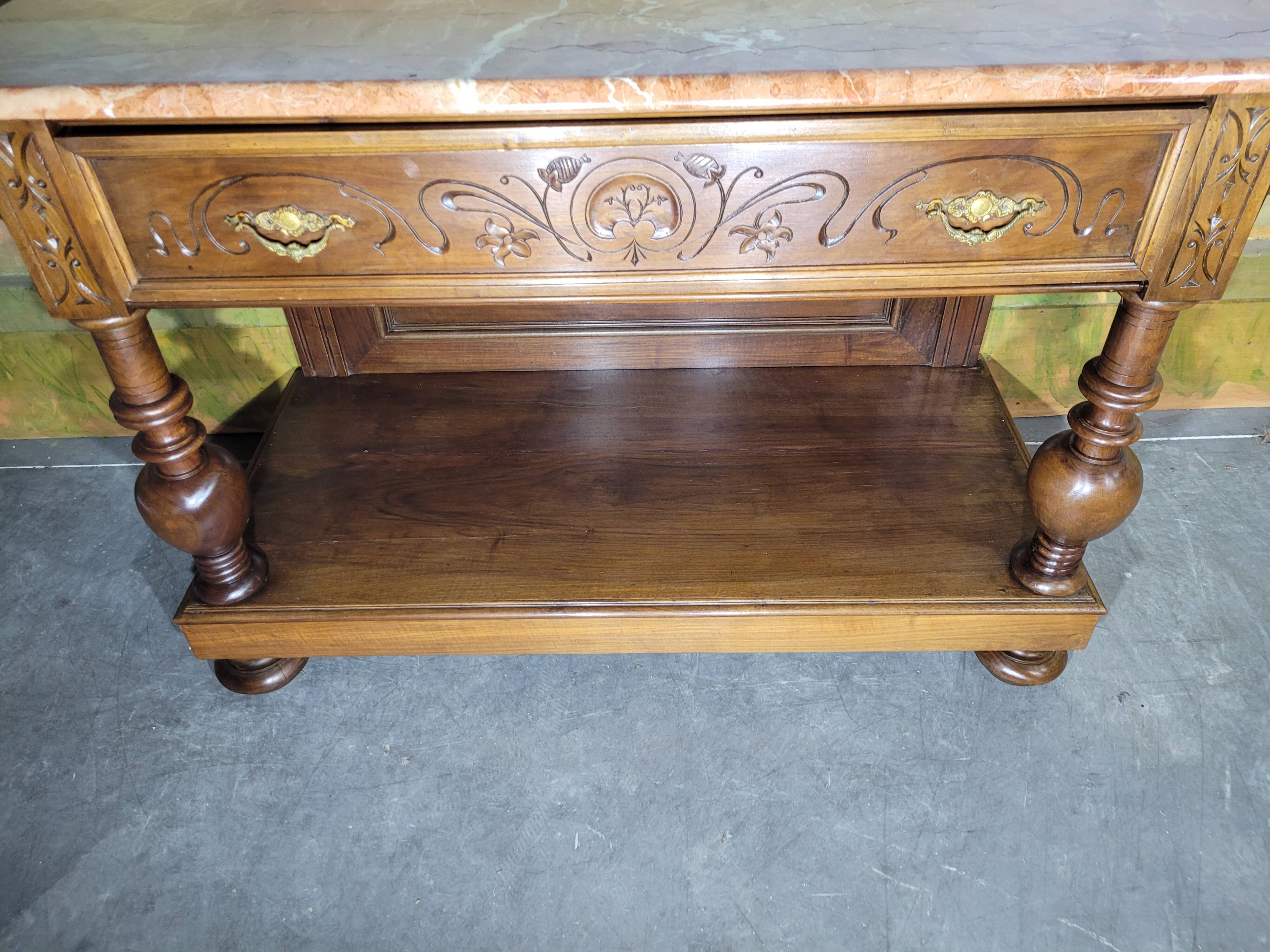 Console en noyer et marbre XIX ème