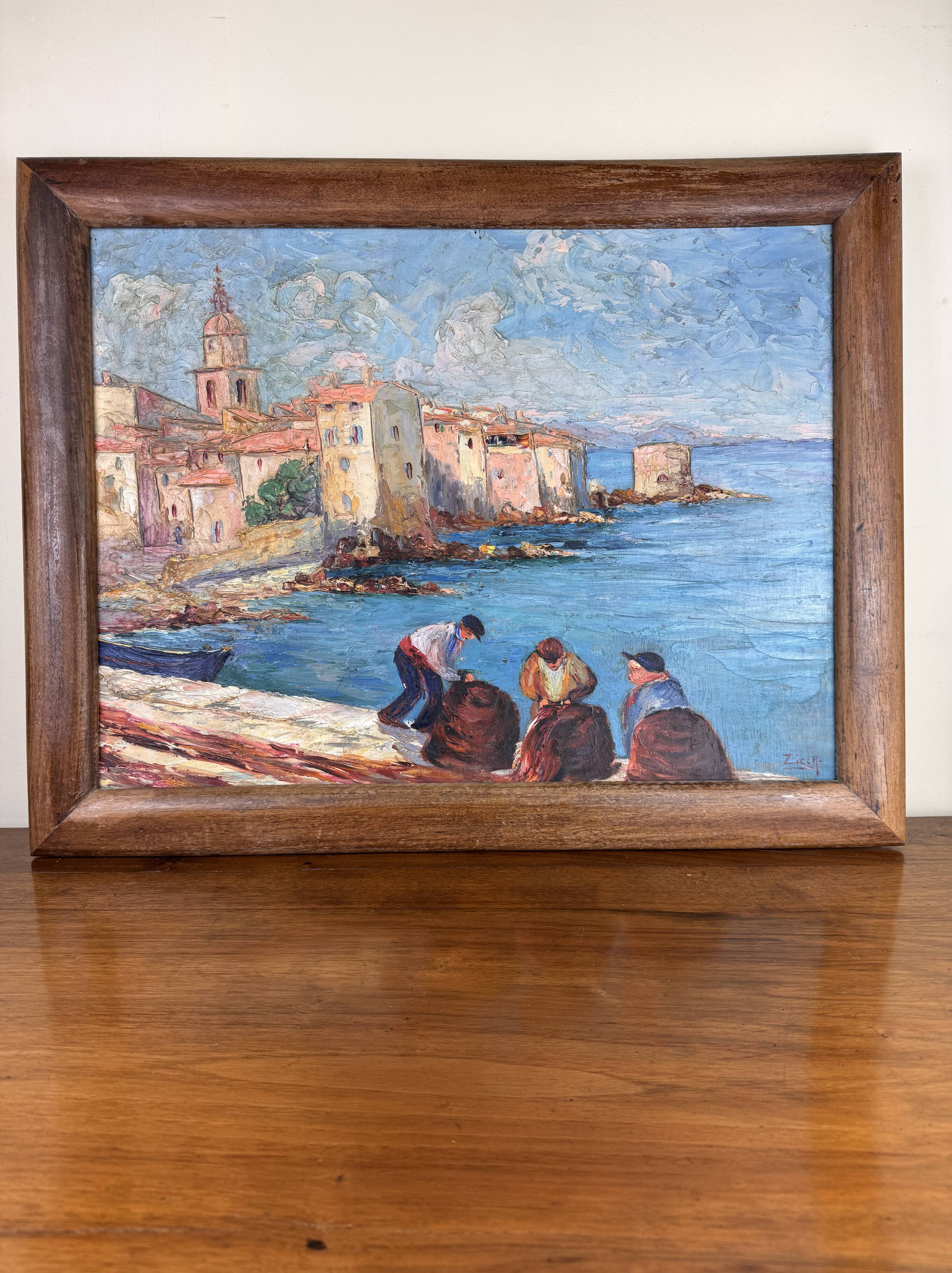 Saint Tropez Oil On Panel Signed By Zicca XX Eme