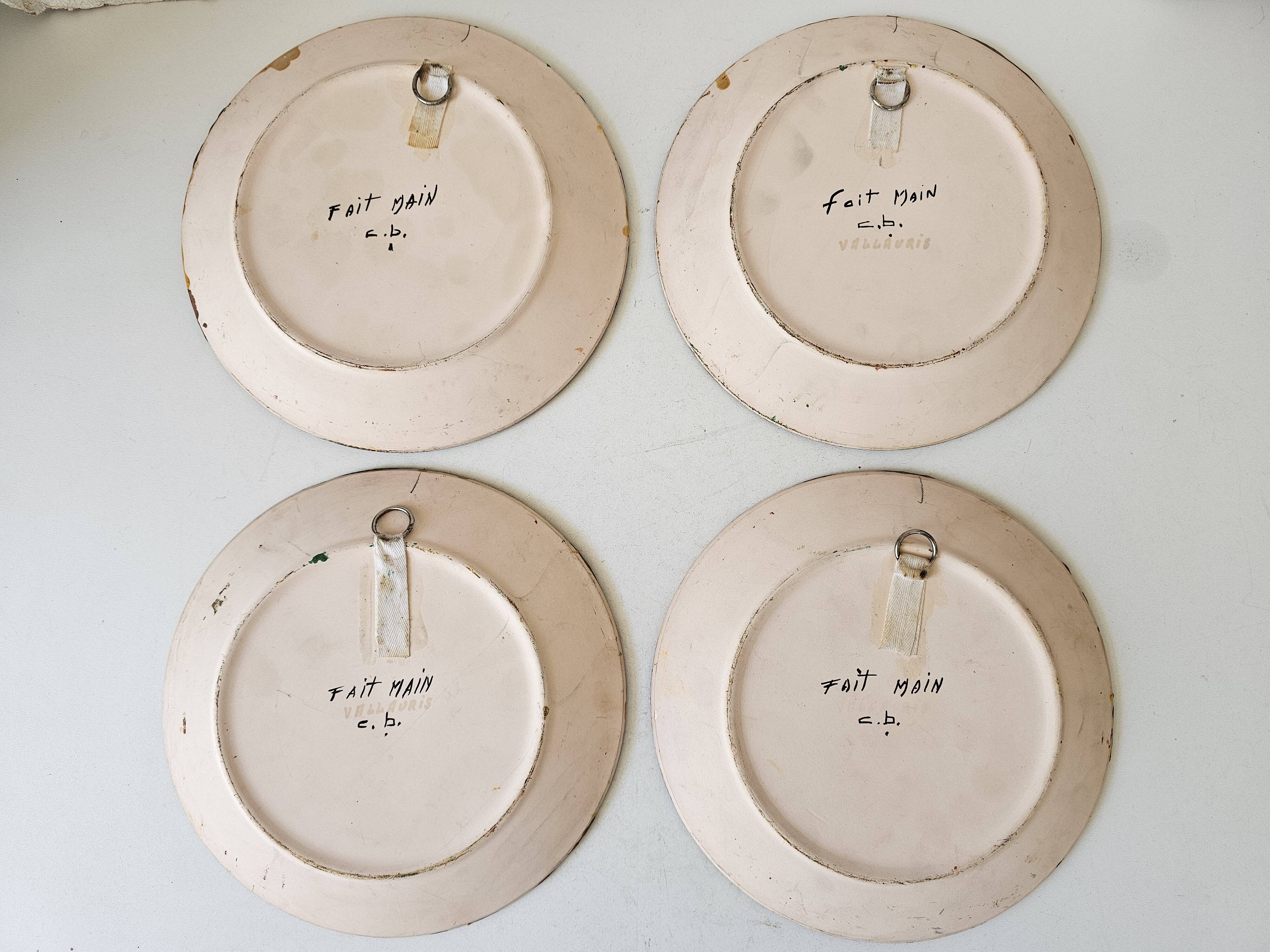Set of 4 prehistoric rock plates Vallauris Vintage Diameter 20.