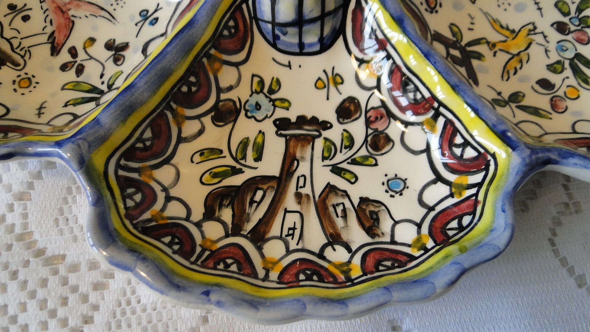 Hand painted ceramic serving display stand with 6 compartments