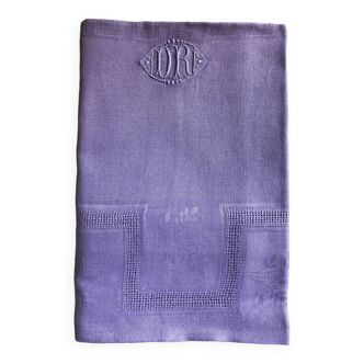 Old damask tablecloth in linen and iris silk