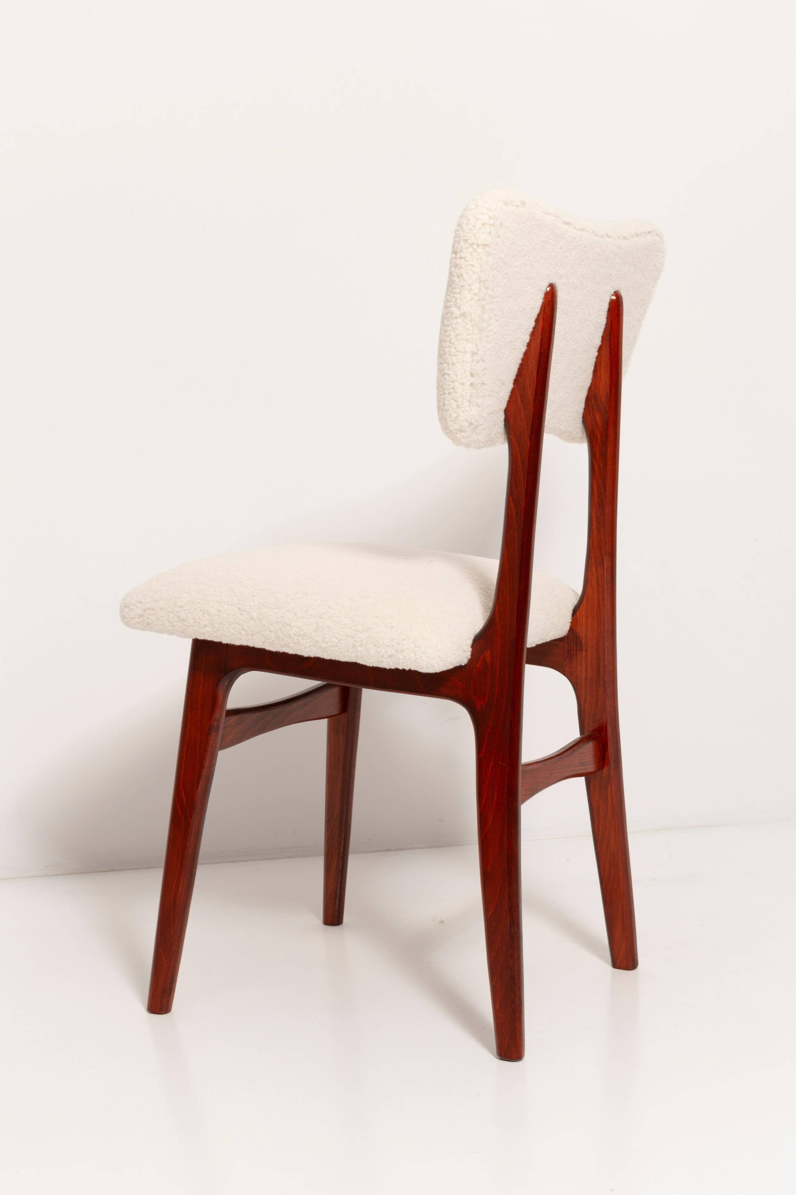 Beech wood armchair in cherry colour with cream boucle fabric - 20th century, Europe, 1960.