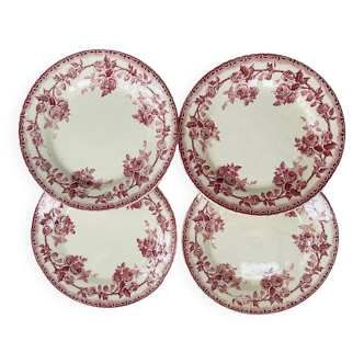Series of four old Terre de Fer plates - late 19th century - les Roses - Choisy le Roi