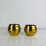Pair of vintage openwork brass candle holders/votive candlesticks, gilded
