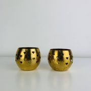 Pair of vintage openwork brass candle holders/votive candlesticks, gilded