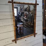 Large cherry wood bamboo mirror 100×76cm