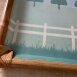 Plateau vintage alpac en fibre de verre et rotin