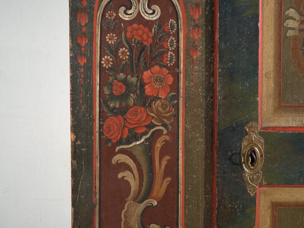 Painted folk art wardrobe, Central Europe, dated 1814.
