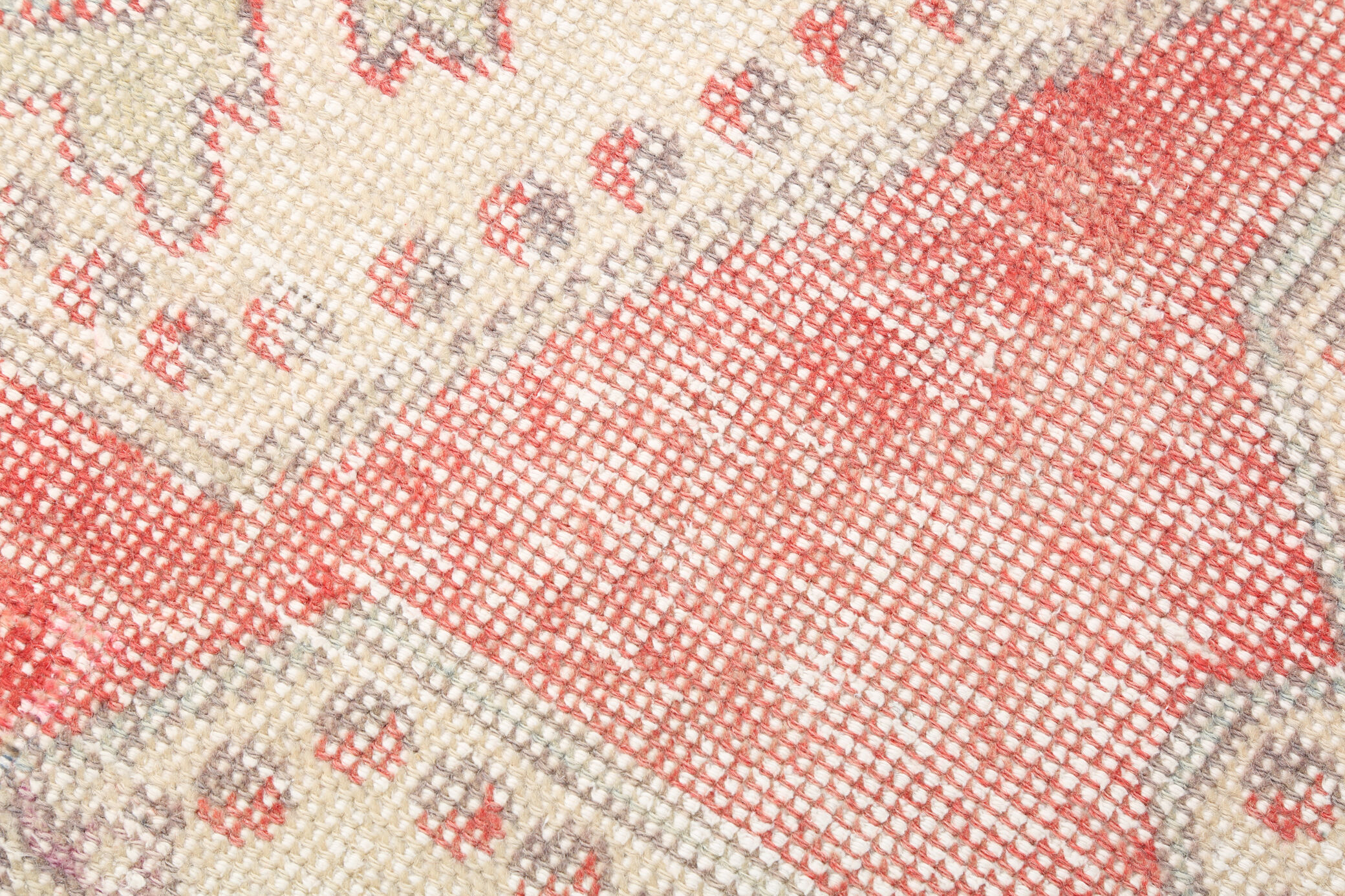 Red and beige wool turkish rug 198x112cm