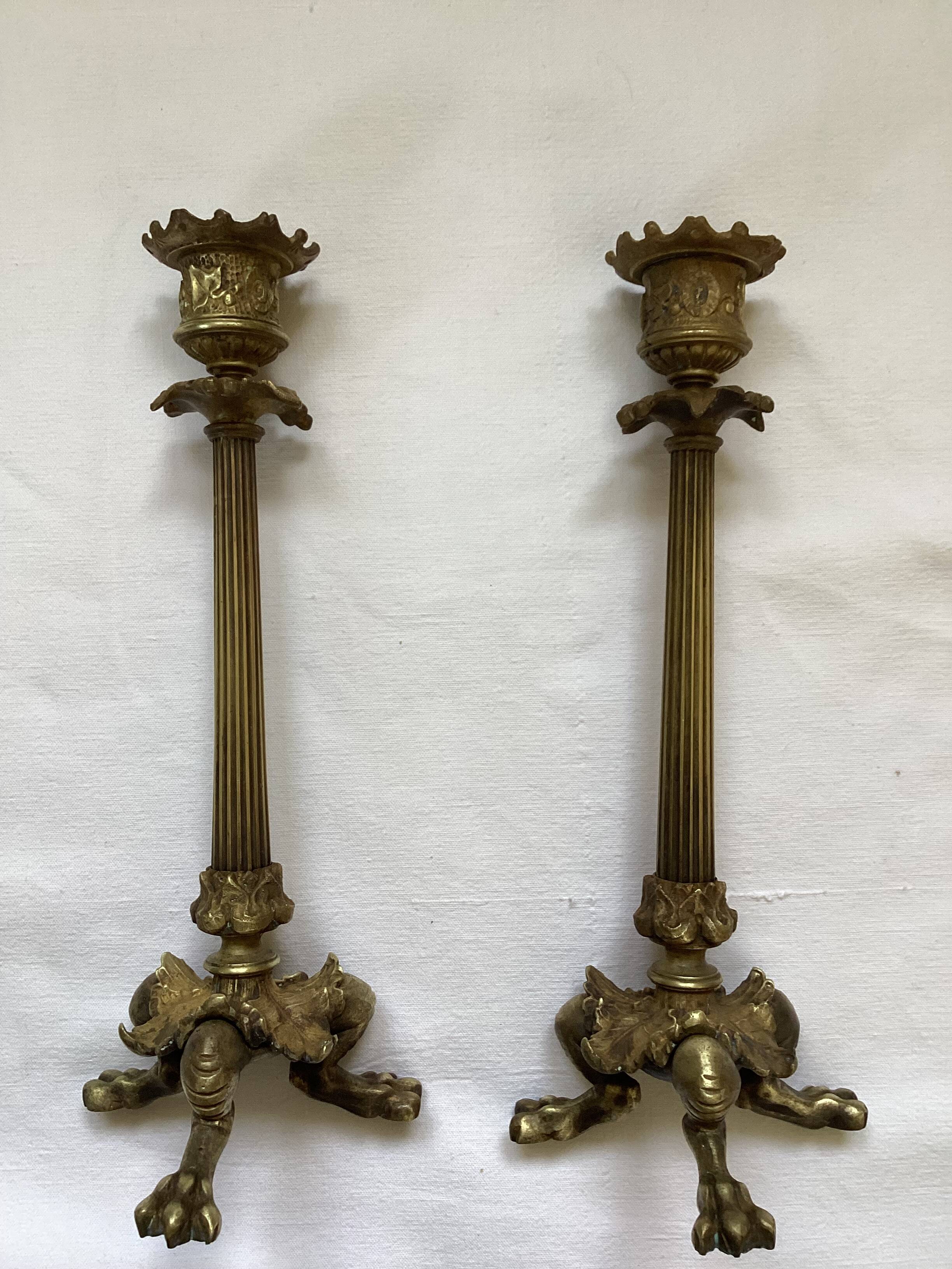 Old pair of bronze candlesticks