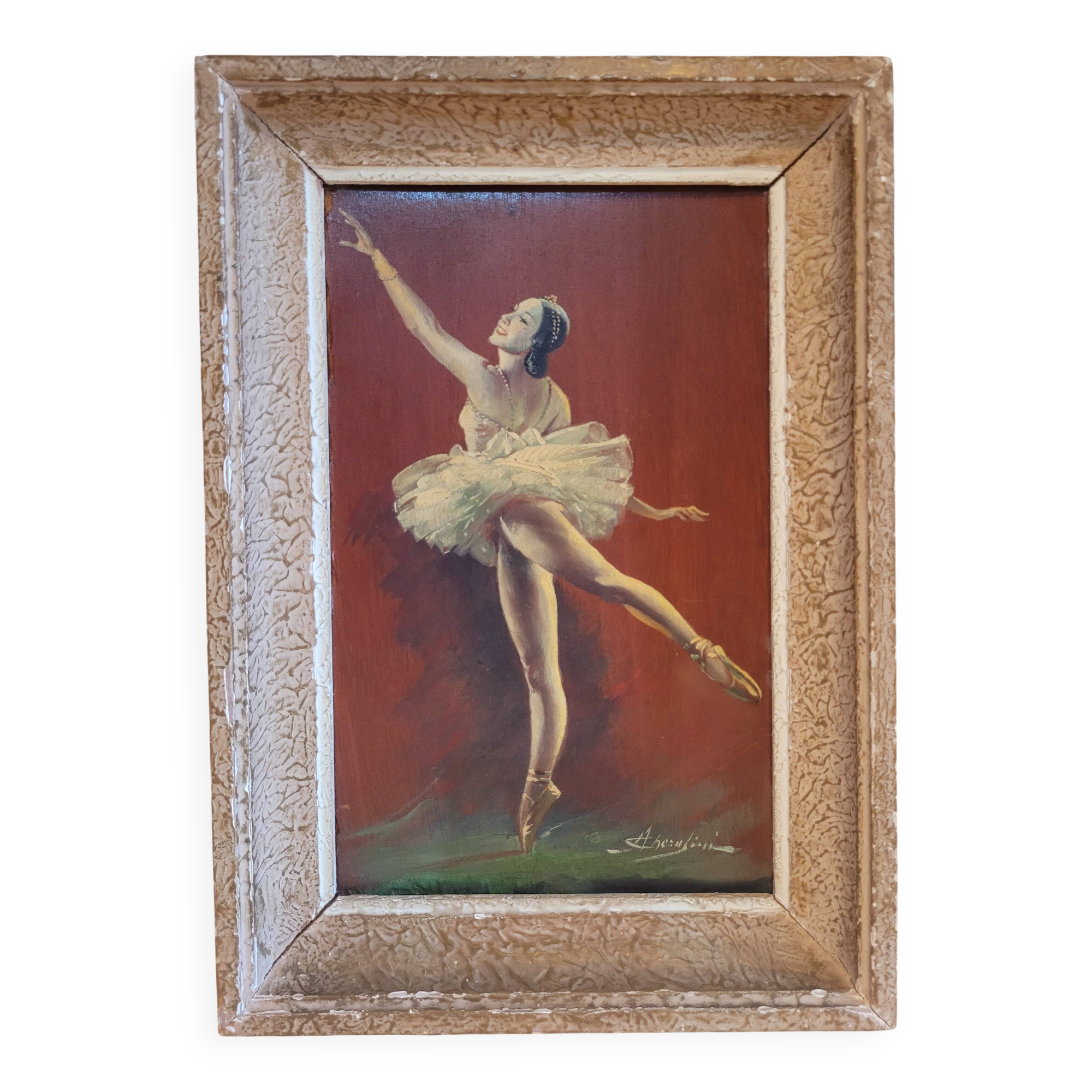 Vintage painting signed from the 1930s-1940s Ballerina