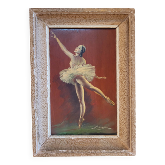 Vintage painting signed from the 1930s-1940s Ballerina