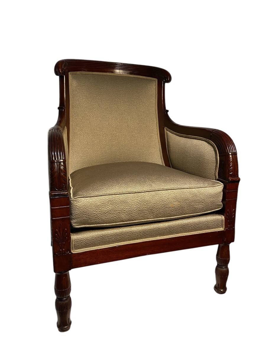 Mahogany bergère chair, stamped, Empire period