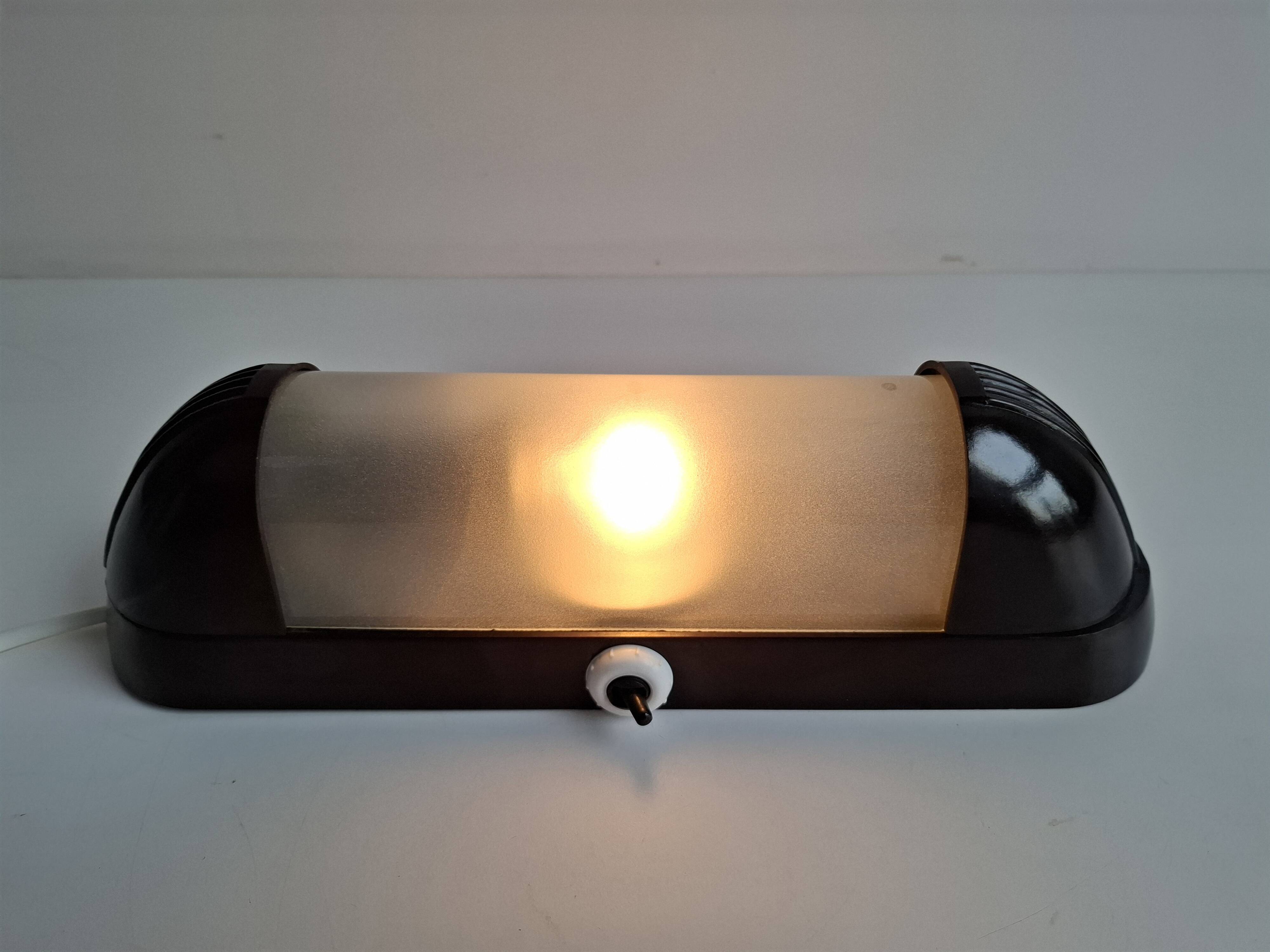 1930s Czechoslovak Art Deco Bakelite Wall Lamp with Frosted Glass