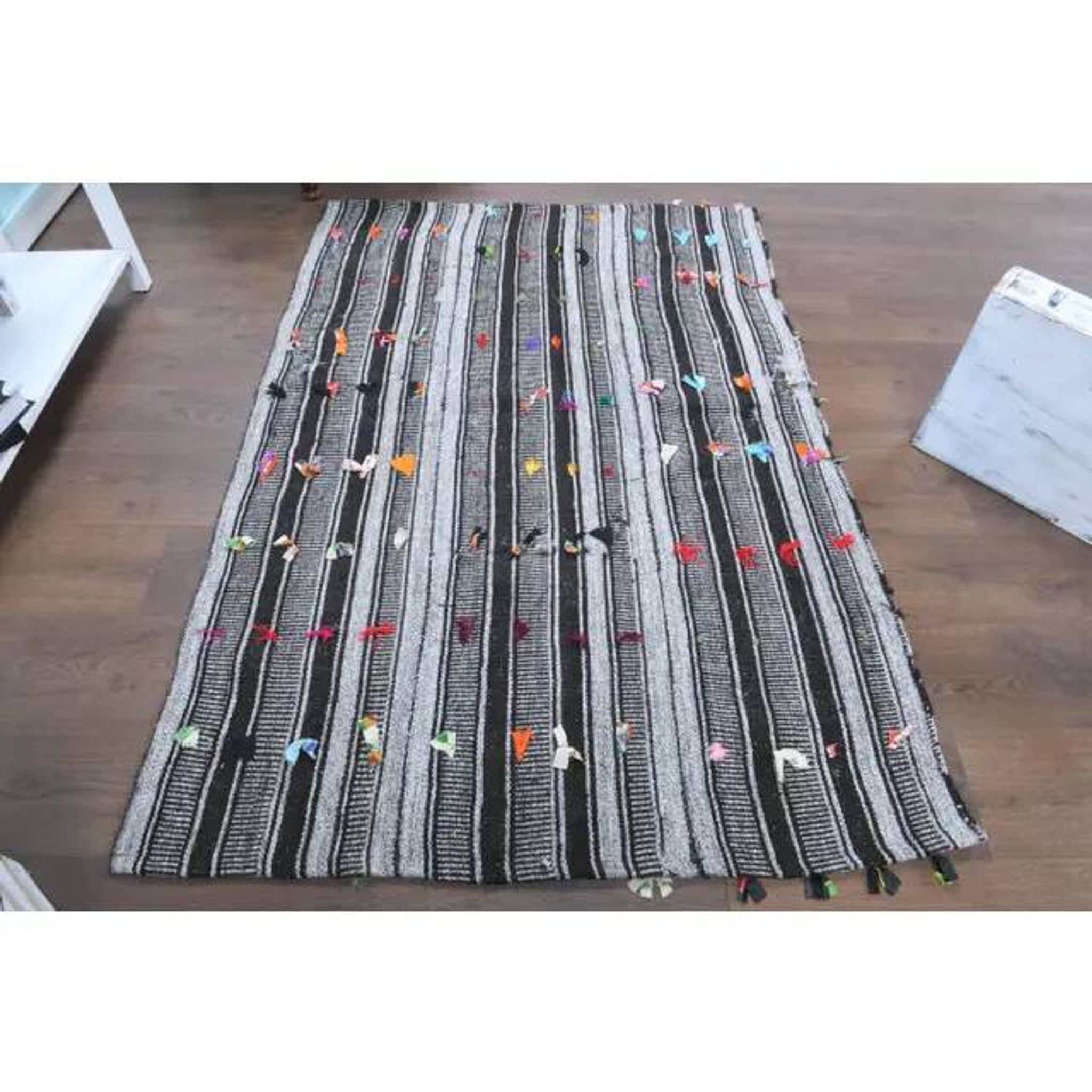 Vintage Turkish Oushak Handmade Cotton Gray Wool Kilim Area Rug 120x172