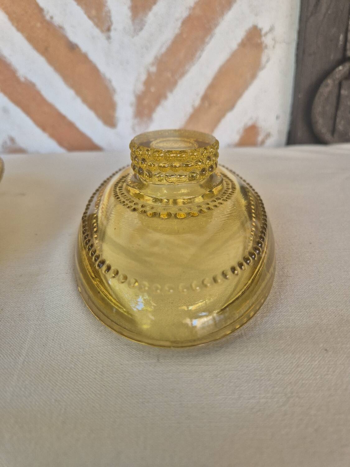 Amber glass butter dish, 1940