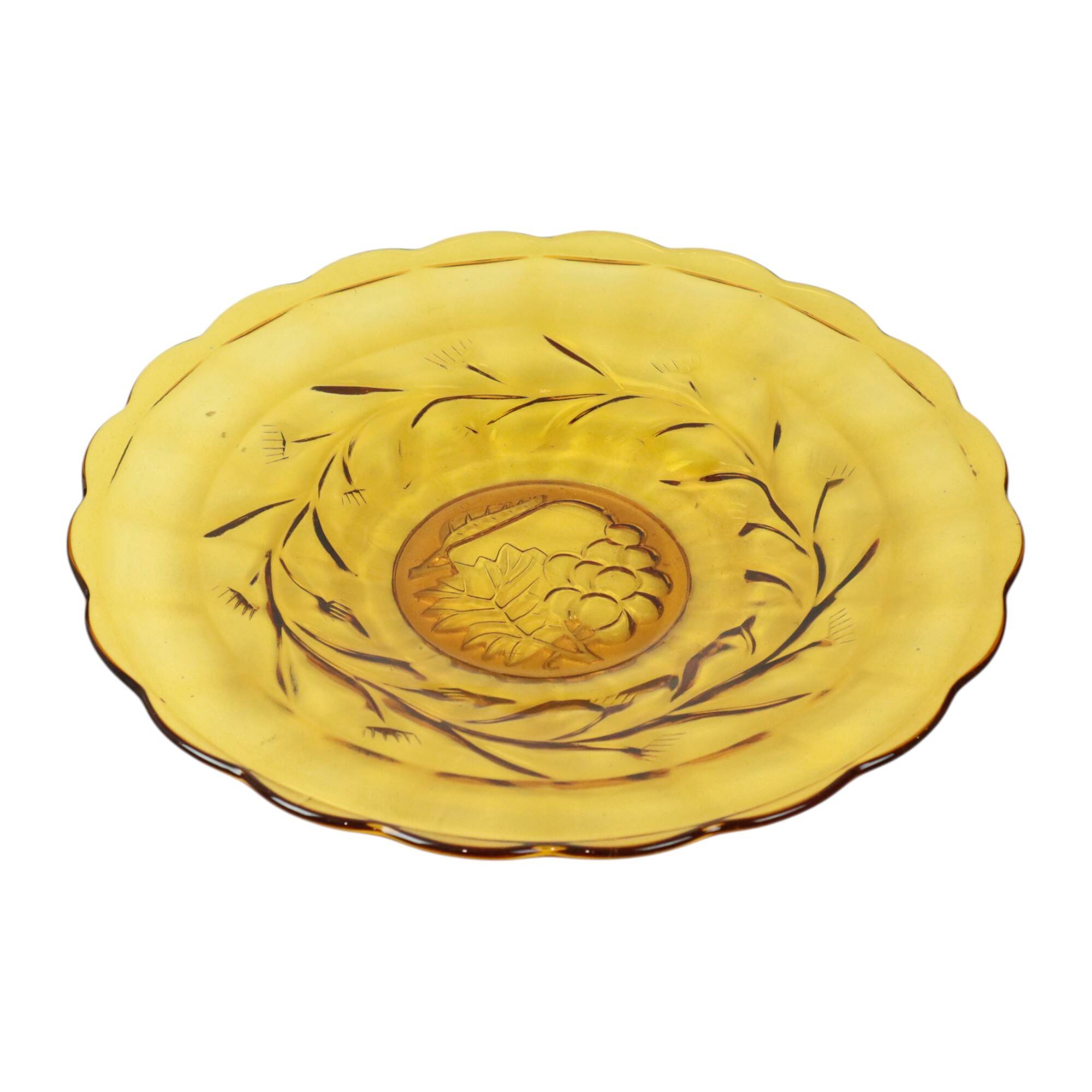 Art Deco Fruit Bowl Amber Pressed Glass Fait en Belgique