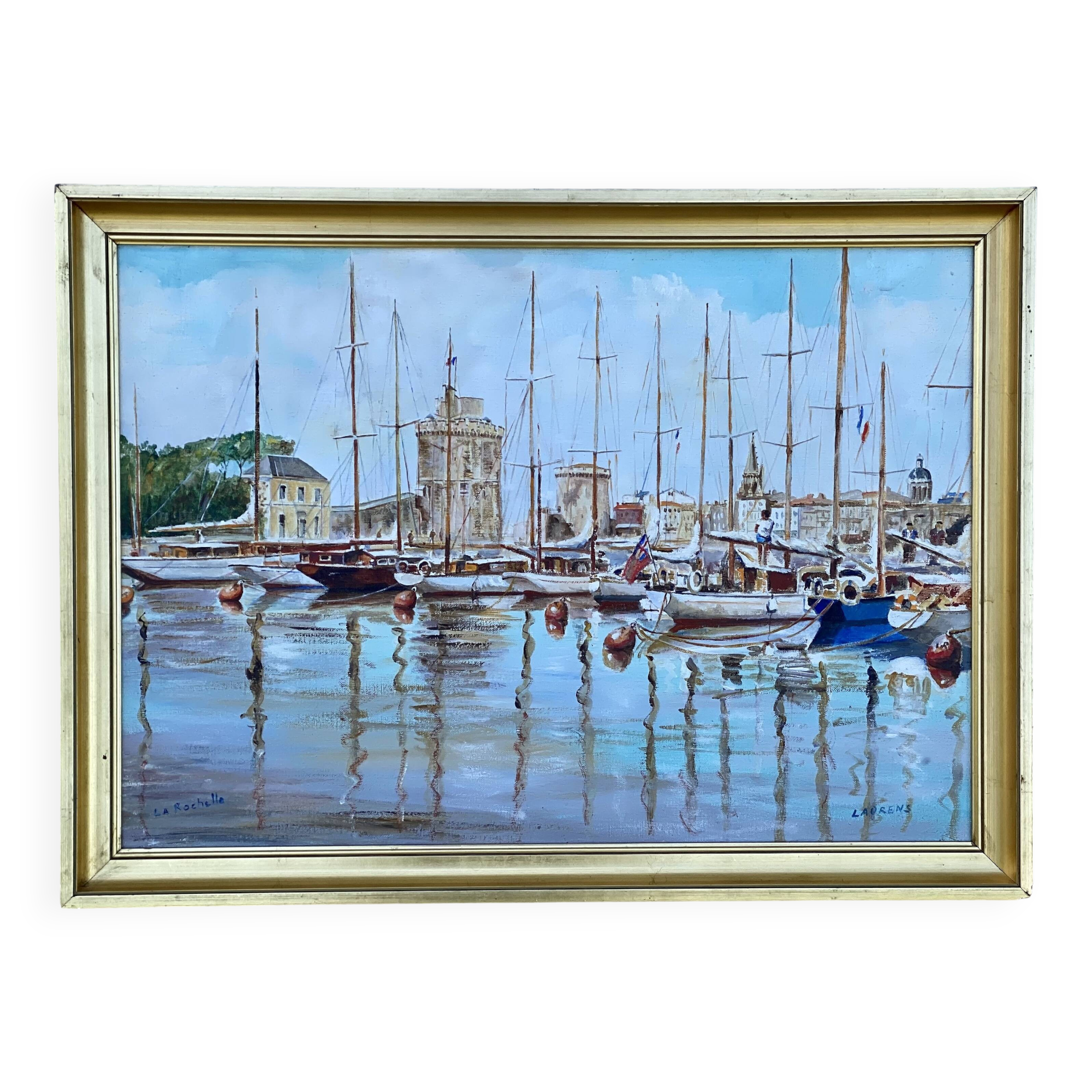 Painting signed LAURENS, the port of La Rochelle