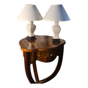 pair of cracked ceramic and wood lamps, 36x23 lampshade and electrical inter o