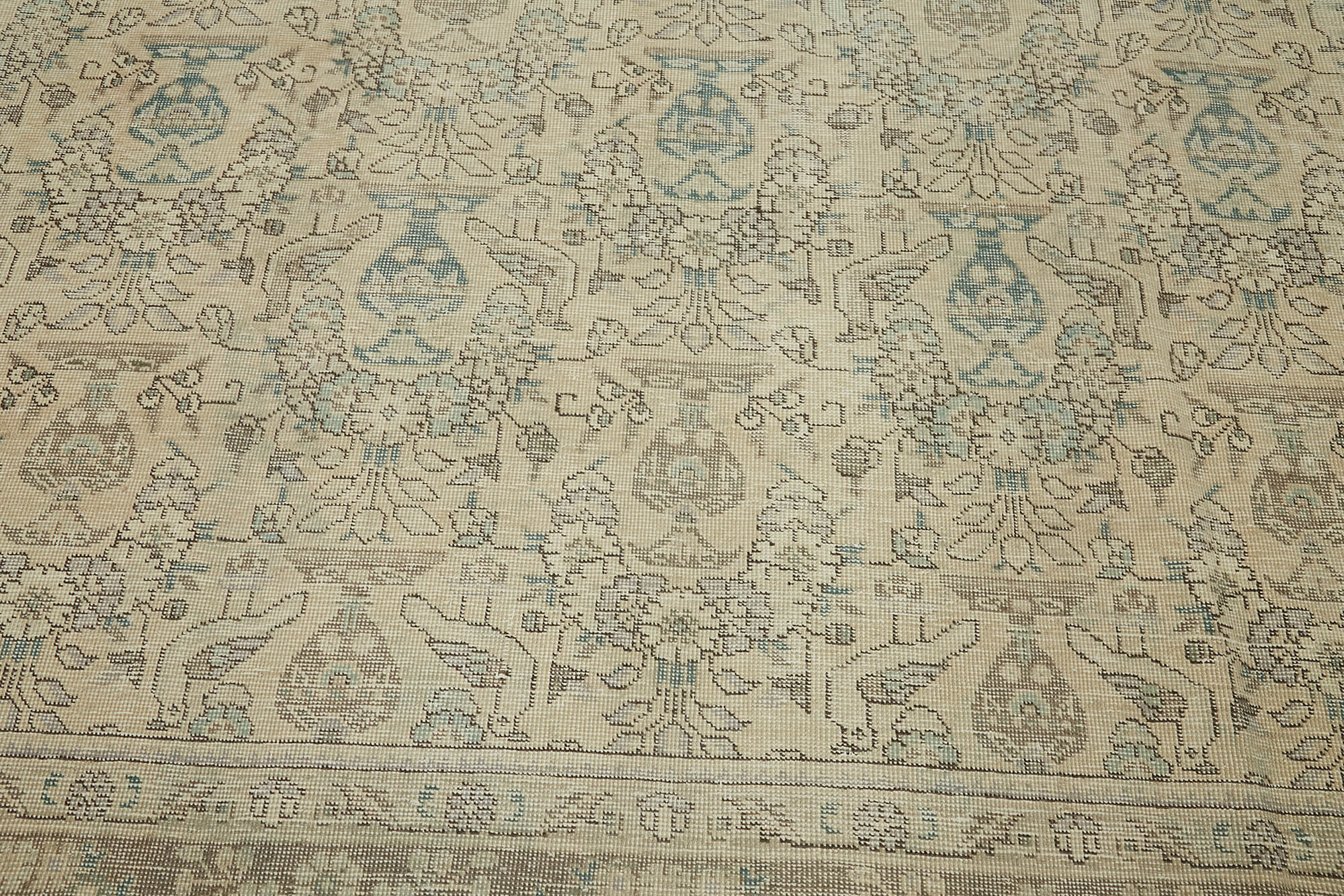 Hand-knotted persian vintage 1970s 291 cm x 374 cm beige wool carpet