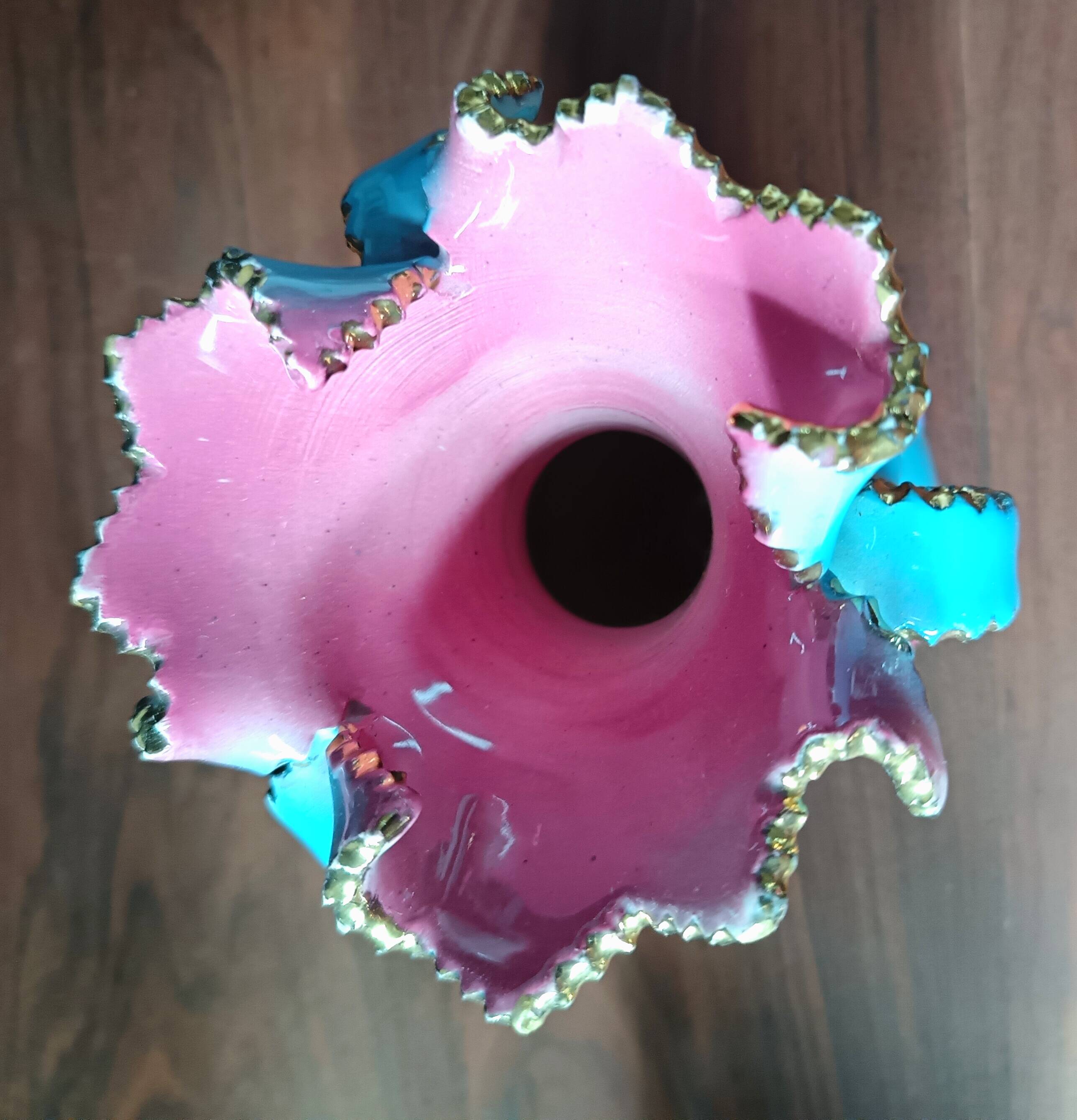Pair of vintage blue pink ceramic VASES Ceroc Monaco
