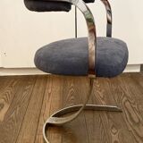 2 chaises "space age" velours bleu gris remises à neufs