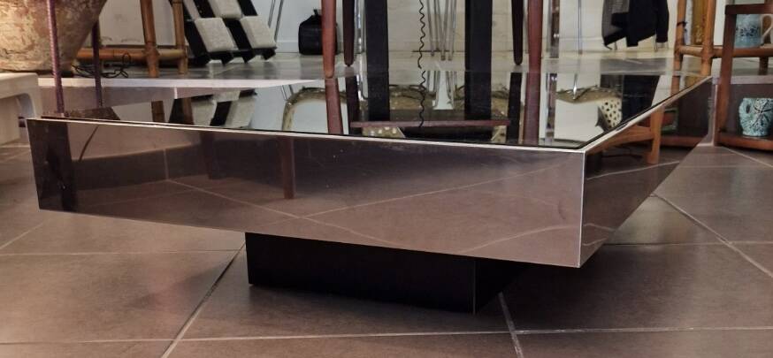 Rectangular mirrored coffee table Cidue 1970