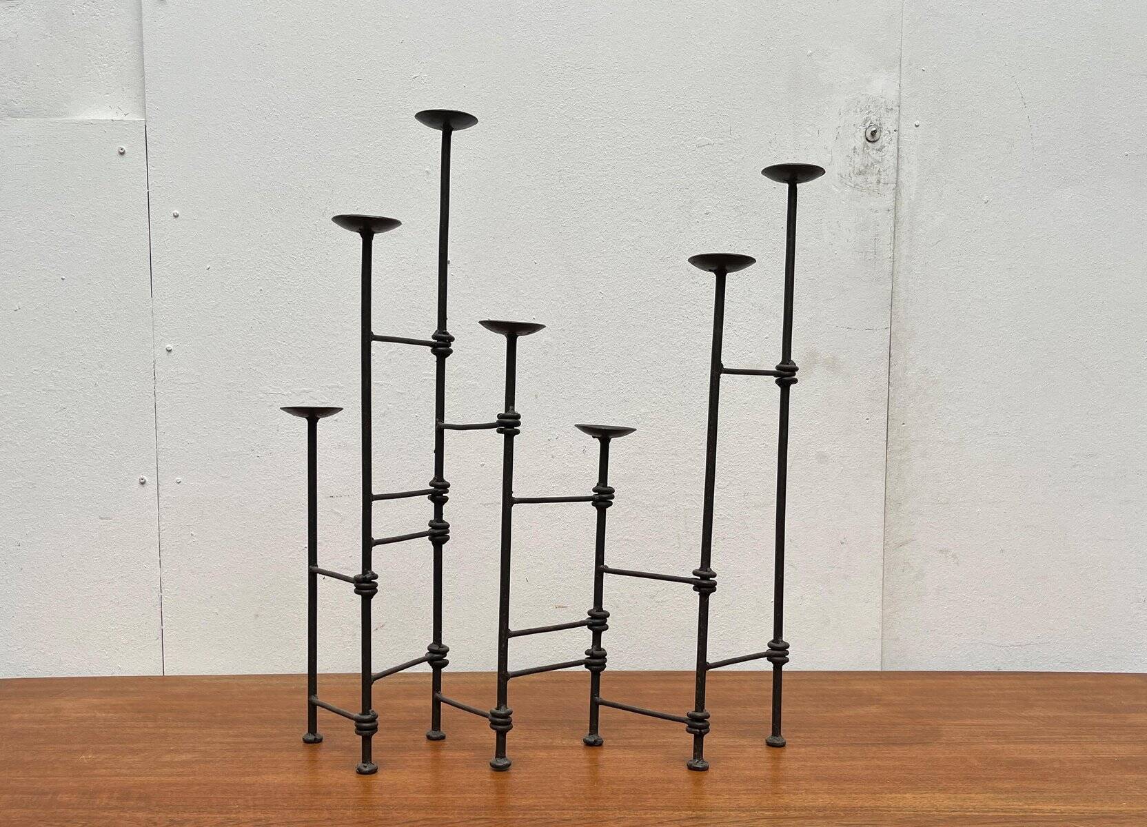 Mid-century brutalist extendable wrought iron floor chandelier, 1960s.