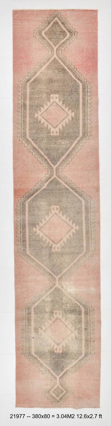 3x12 Pale Red Brown Vintage Runner Rug 80x380Cm SK 21977