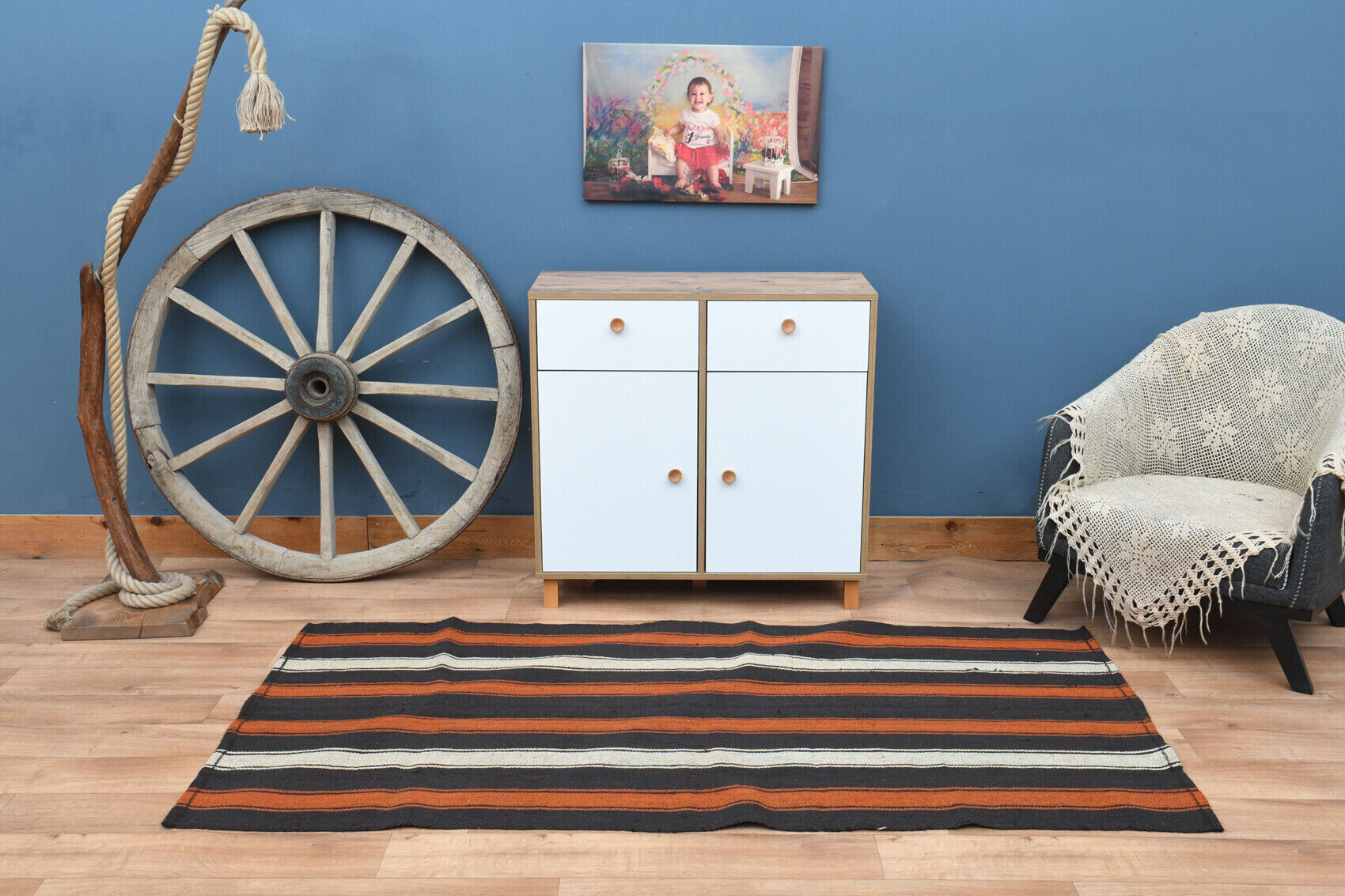 Flat striped rug 91 x 213 cm