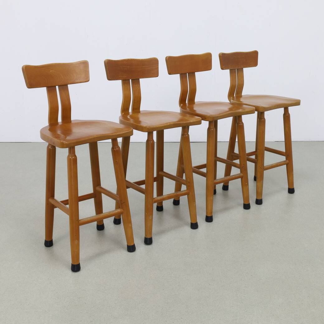 Lot de 4 tabourets de bar vintage en bois
