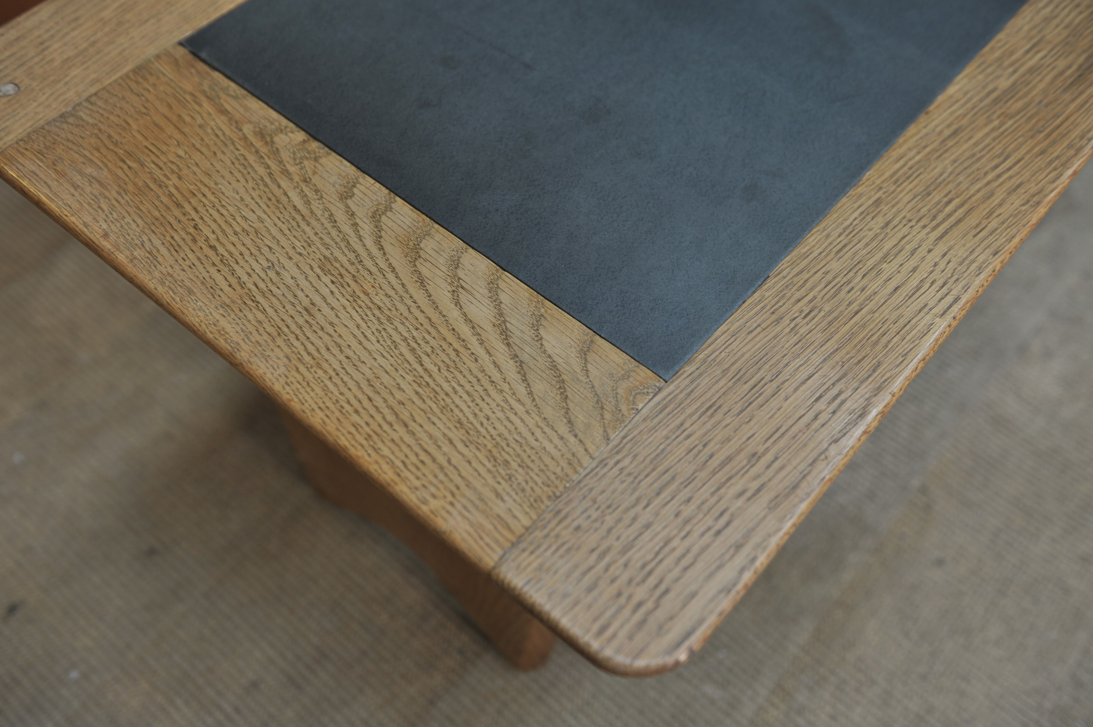 Coffee table in solid oak and metal by Guillerme & Chambron 1950s