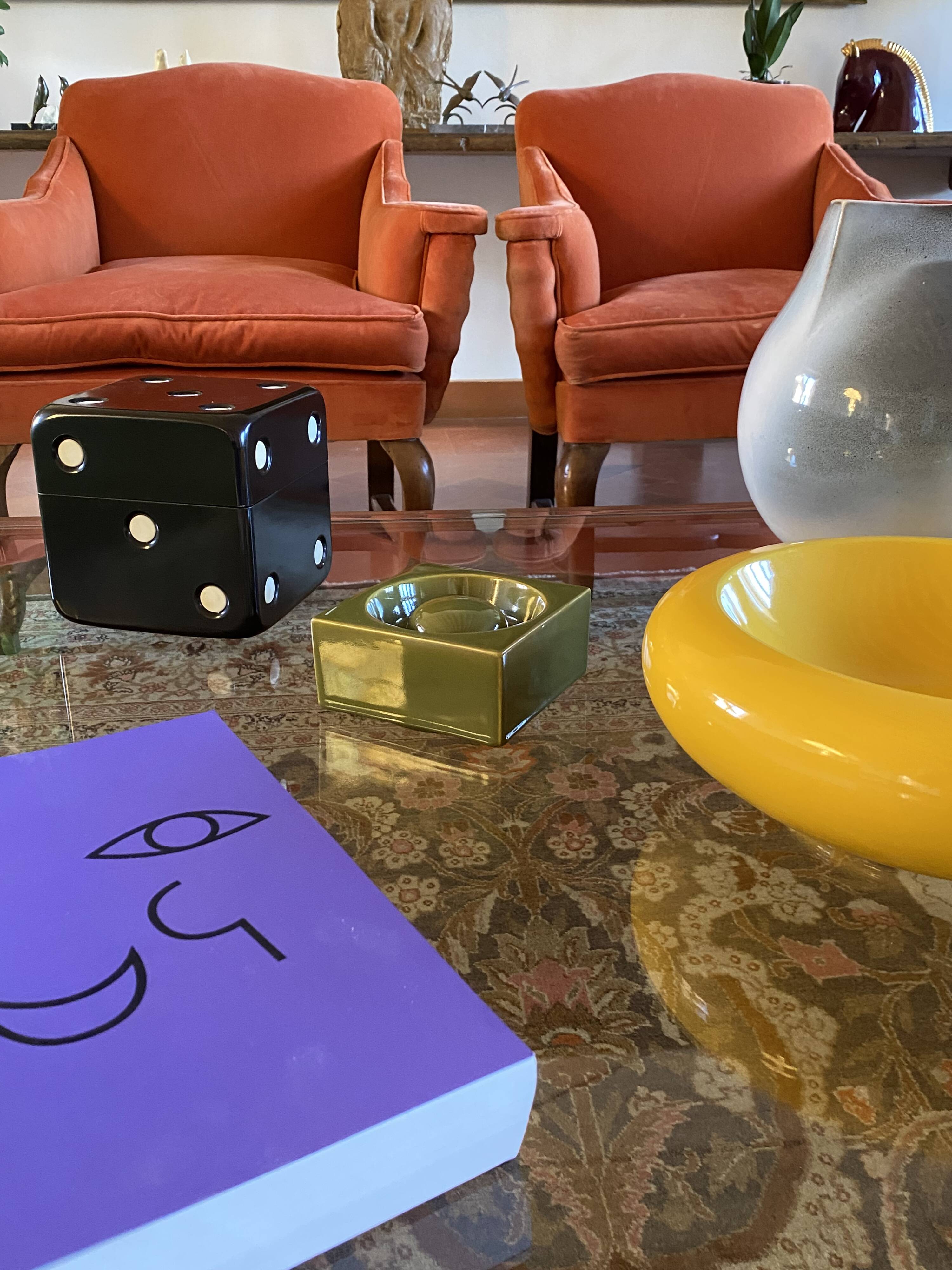 Mid-century green ceramic ashtray, Sicart Italy 1969