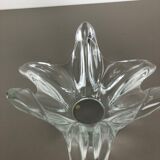 Large French Floral Crystal Glass Shell Bowl by Art Vannes, France, 1970s