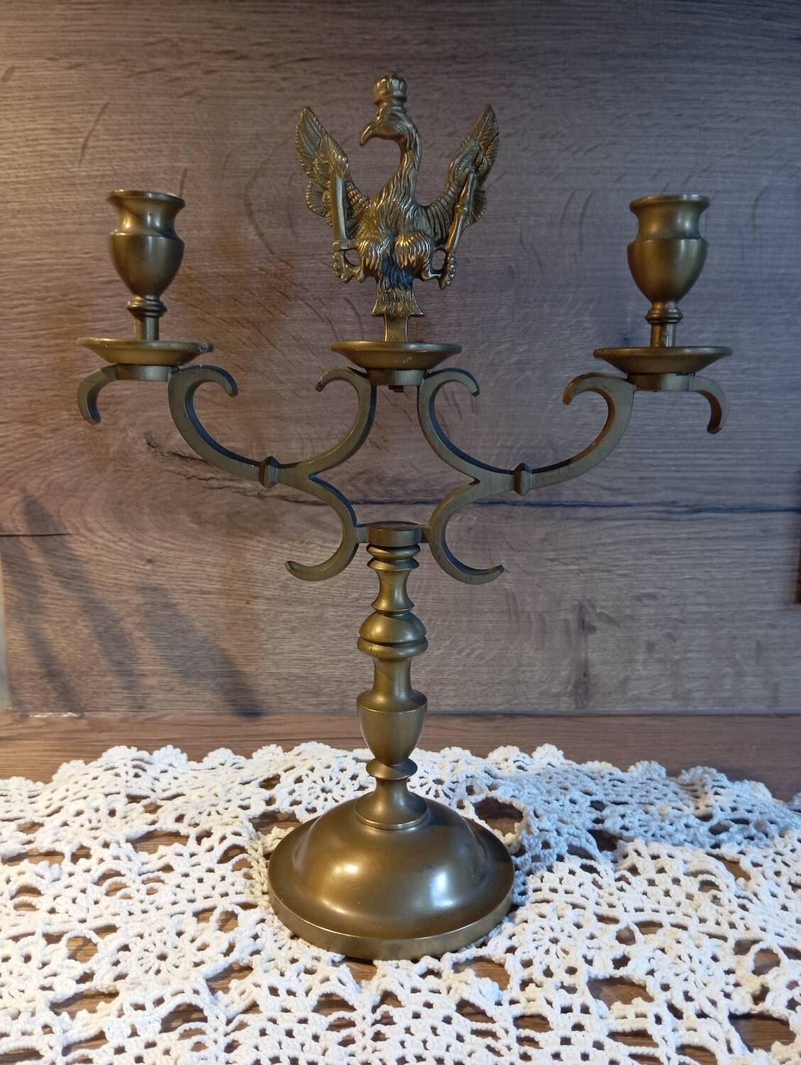 2-arm bronze candlestick, with eagle, 19th century