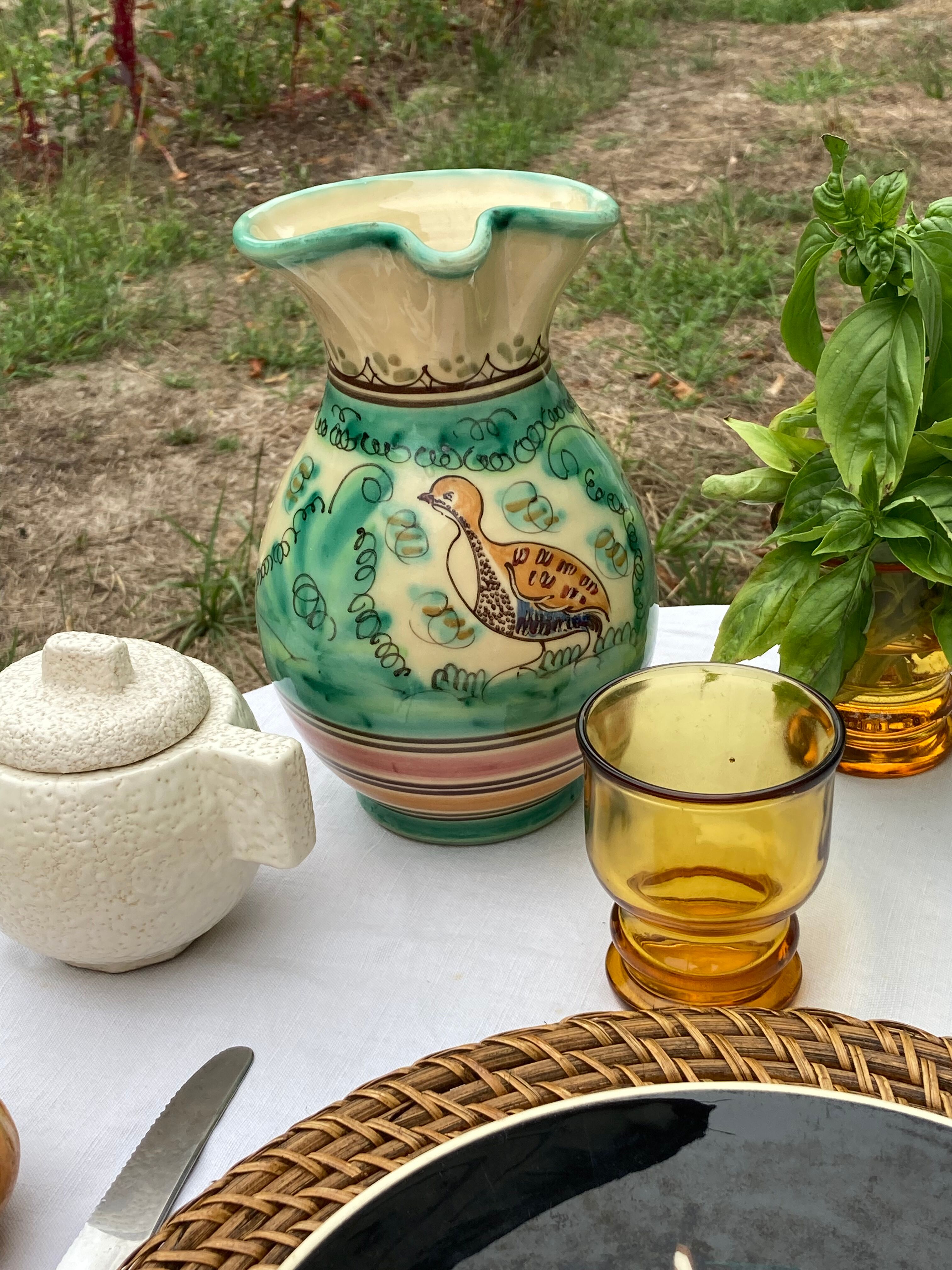 Spanish glazed ceramic bird pitcher Puente del Arzobispo Toledo España