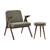 Type 300-177 BUNNY armchair with footstool (gray fabric)