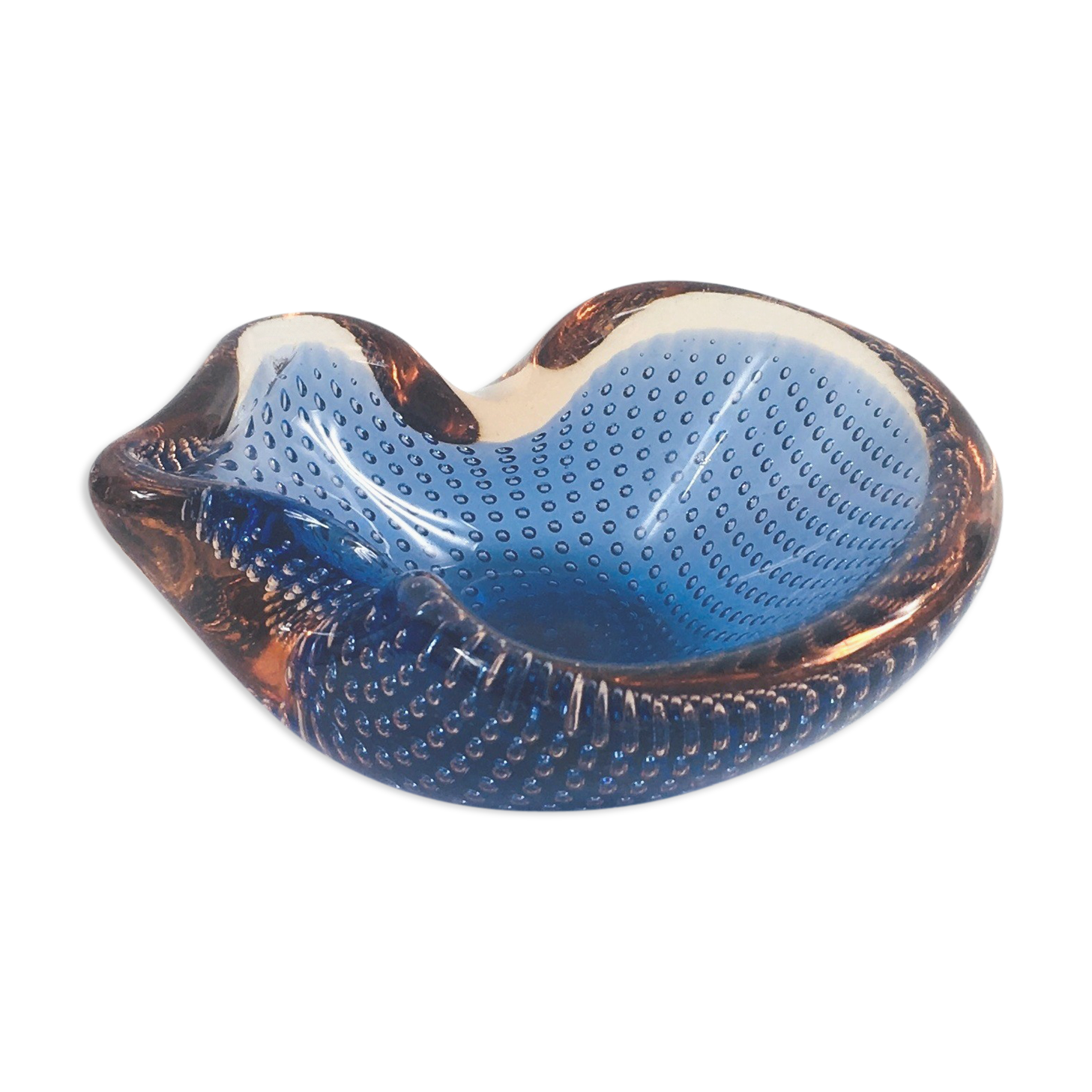 Cendrier de verre bullicante du milieu du siècle de Murano, années 50