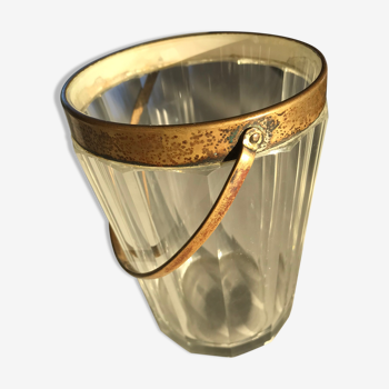 Glass and brass ice bucket