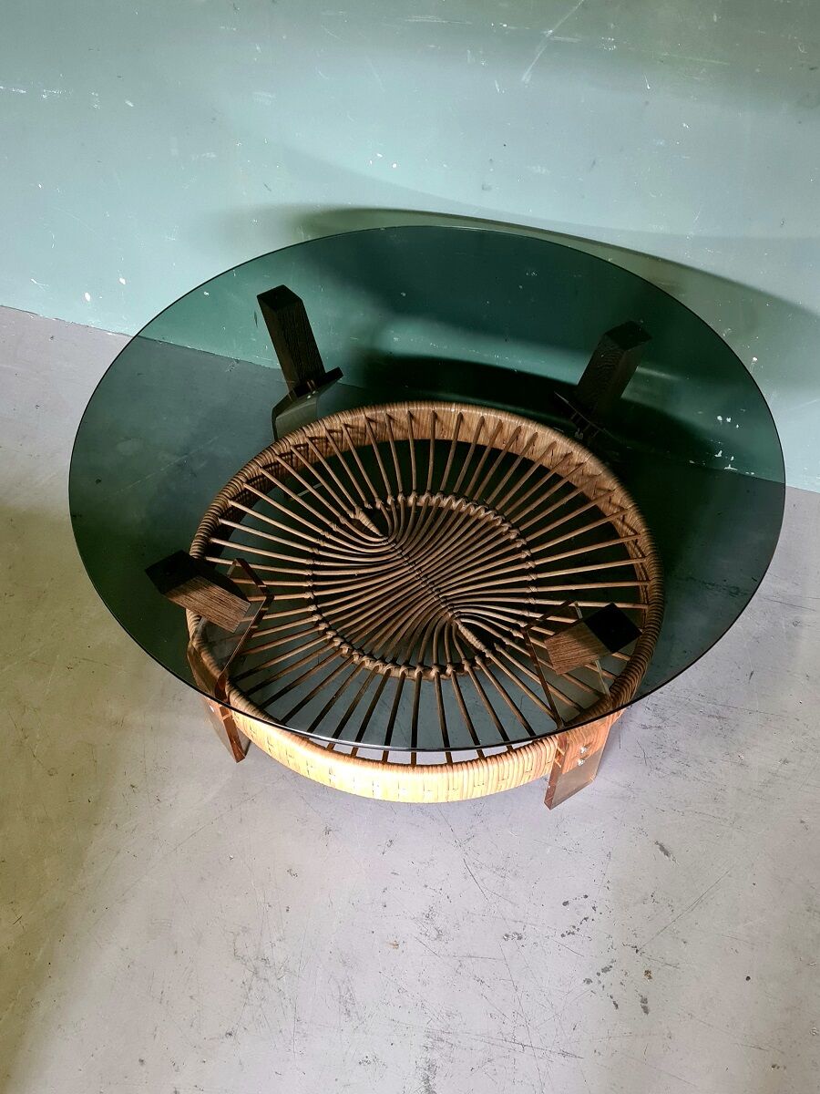 Vintage design coffee table with smoke glass