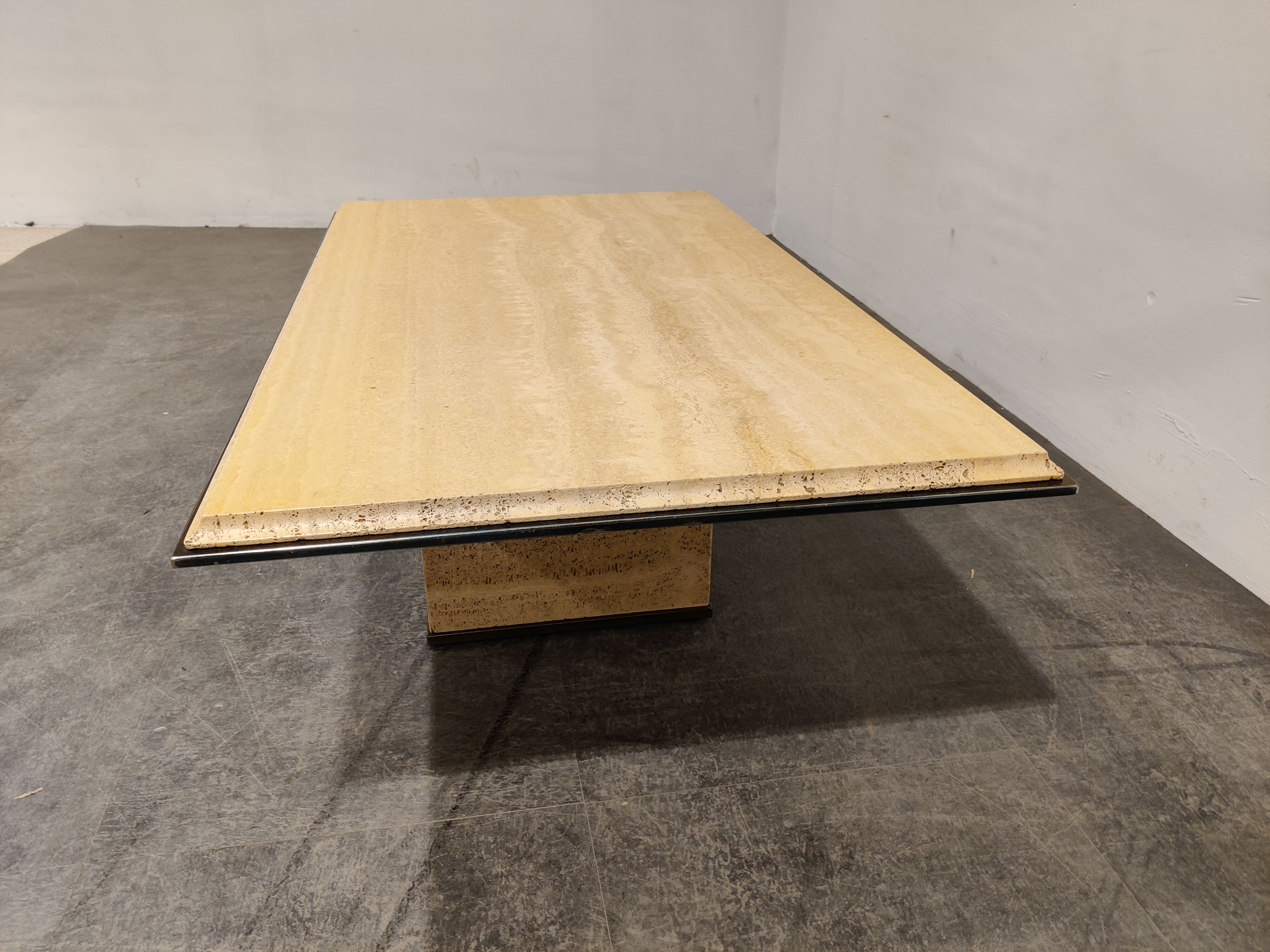 Vintage travertine and brass coffee table by Fedam, 1970s